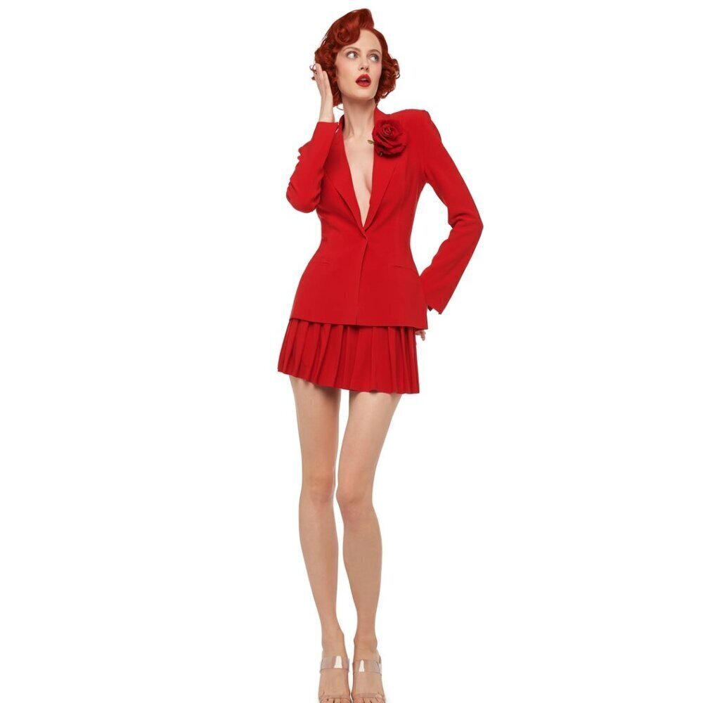 NORMA KAMALI Pleated Pickleball Skirt in Tiger Red Size X-Small NWT